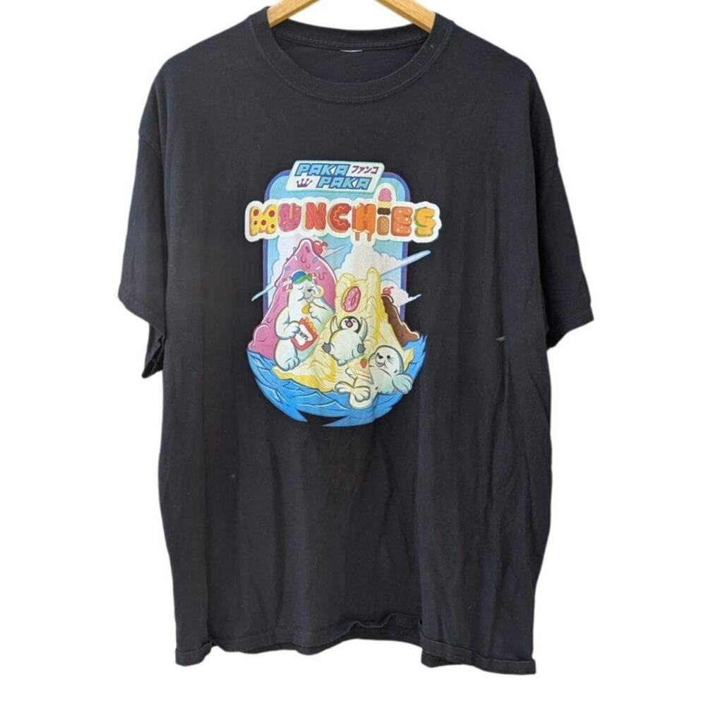 Paka paka munchies black short sleeve graphic t shirt J pop anime cute kidcore M